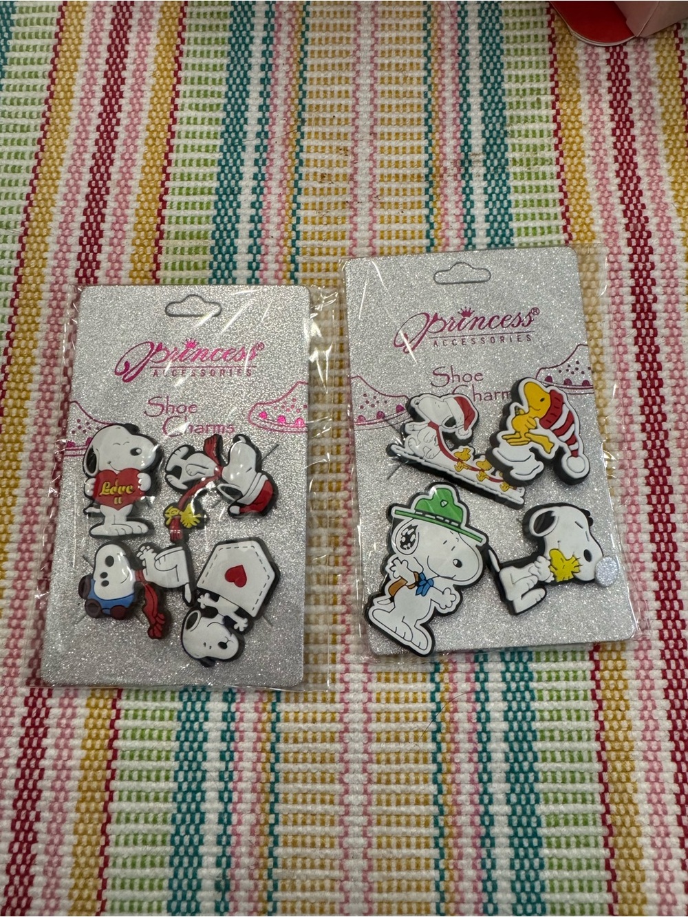 Snoopy Shoe Charms Set of 8 - White with Red, Yellow, Green Accents